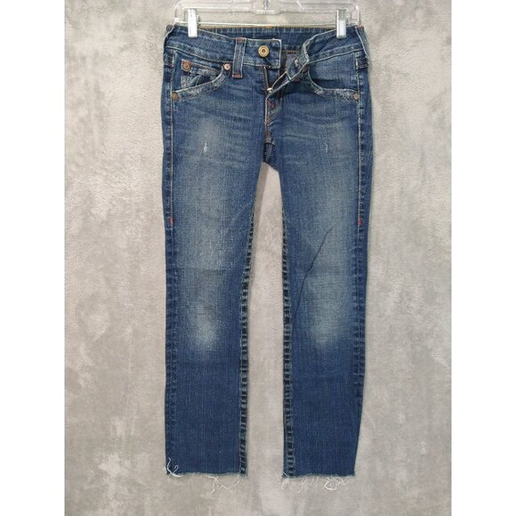 True Religion Jeans Women 27 Blue Denim Billy Straight Leg Low Rise Flap Pockets - Picture 2 of 11